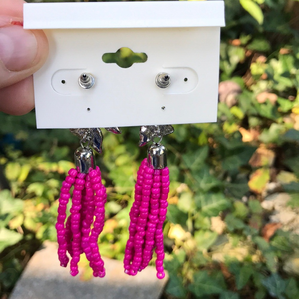 NWT Cato Nickel Free Pink Seed Beads Beaded Tassel Pierced Angel Stud Earrings